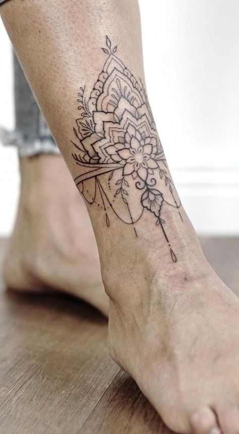 ankle tattoos for women anklet mandala #tattoowomen #tattoosforwomen Ankle Tattoo Mandala, Ankle Tattoos For Women Anklet, Ankle Tattoos For Women Mandala, Ankle Cuff Tattoo, Mandala Foot Tattoo, Anklet Tattoos For Women, Ankle Foot Tattoo, Mandala Tattoos For Women, Cuff Tattoo