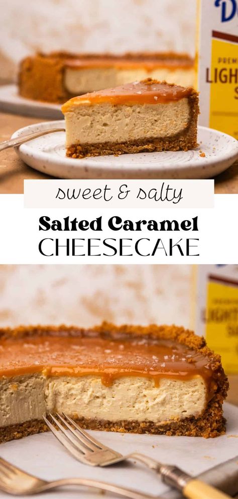 This baked salted caramel cheesecake is the best cheesecake recipe for caramel lovers! It has a buttery graham cracker crust and a creamy cheesecake filling with homemade salted caramel sauce swirled in the batter and drizzled on top with plenty of flaky sea salt. Salted Caramel Baked Cheesecake, Sea Salt Caramel Cheesecake Recipe, Best Caramel Dessert Recipes, Cheesecake Slice Recipe, 3 Layer Cheesecake, Easy Salted Caramel Cheesecake, Sea Salt Caramel Cheesecake, English Toffee Cheesecake, Salted Caramel Pumpkin Cheesecake