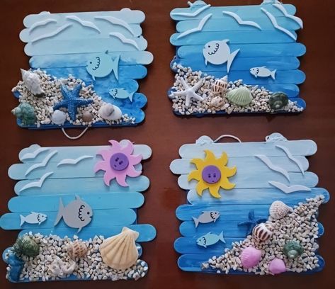 Arts And Crafts For Kids For Summer Camp Ocean Themes, Ocean Art For Preschool, Sea Animals Crafts For Preschool, Under The Sea Crafts For Kids, Mermaid Diorama, Beach Crafts For Kids, Easter Planter Ideas, Easter Office Decorations, Under The Sea Crafts