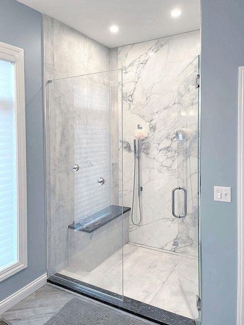 Modern Shower Ideas Master Bath, Bathroom Slabs Design, 24×48 Tiles Design, 24x48 Tile Bathroom, 24 X 48 Shower Tile, Ada Bathtub, Luxury Bathroom Tiles, Small Bathroom With Shower, Modern Bathroom Tile