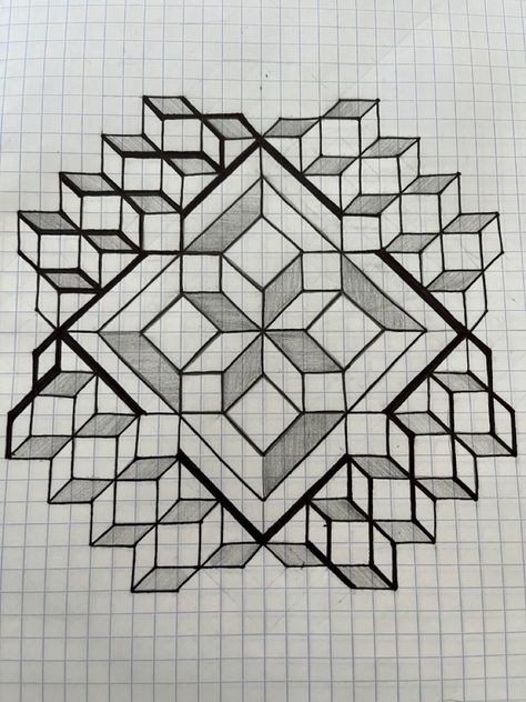 Square 3d Drawing, 3d Rectangle Drawing, Square Drawing Pattern, Things To Draw On Graph Paper, Graph Paper Art Easy 3d, Isometric Dot Paper Drawings, Graph Paper Drawings Doodles, Optical Illusion Drawings On Graph Paper, Isometric Graph Paper Drawing