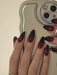 Spring Nails 2024 Acrylic, Pookie Nails, Nail Designs For Dark Skin, Nail Designs Dark, Red And Black Nail, Red Black Nails, Nails Fancy, Vampy Nails, Vampire Nails