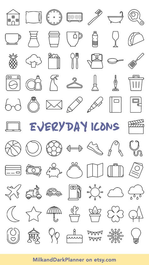 Planner Icons Doodle, Daily Routine Stickers, Digital Planner Icons, Embroidery Journal Icons, Bujo Icons, Planner Illustrations, Journal Icon, Bullet Journal Icons, Product Planner