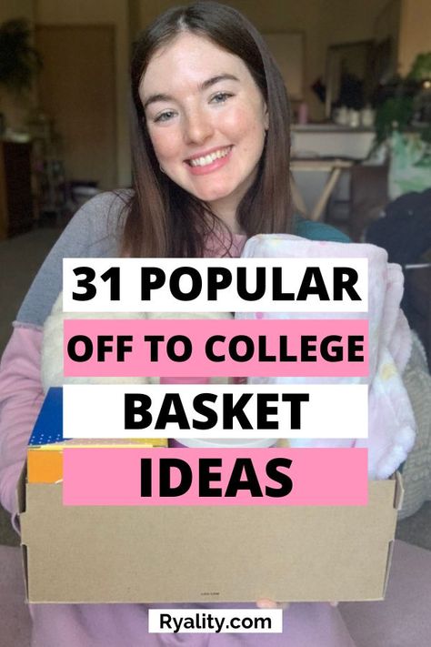 the college dorm gift basket ideas on this list are genius! College Gift Basket For Girls, College Dorm Gift Basket, Off To College Gift Ideas, Dorm Gift Basket, College Graduation Gift Basket, College Basket, College Gift Ideas, College Gift Baskets, Graduation Gift Basket