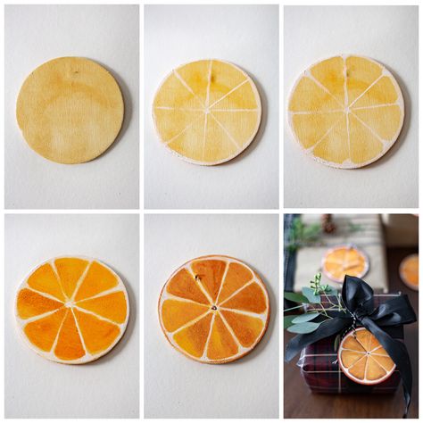 Diy Orange Slice Ornaments, Orange Slice Art, Painted Orange Slice, Orange Slices Ornaments, Orange Slice Ornaments, Orange Ornaments, Diy Christmas Tags, Christmas Gift Tags Diy, Cheap Diy Home Decor