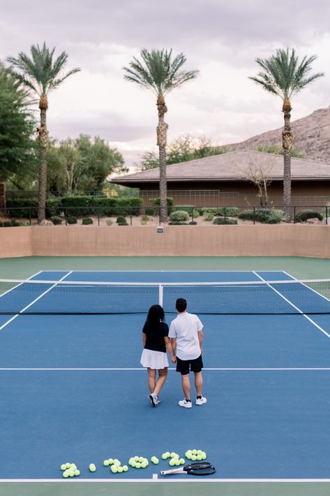 Tennis Court Photoshoot Couple, Tennis Engagement Photos, Tennis Couple, Tennis Wedding, Tennis Court Photoshoot, Prenup Photos Ideas, Tennis Aesthetic, Future Photos, Good Morning Image Quotes