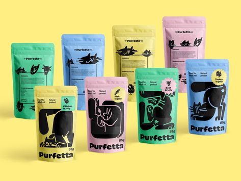 Cat Food Packaging Design by tubik.arts on Dribbble Animal Food Packaging Design, Animal Packaging Design, Pet Food Packaging Design Creative, Doodle Branding Design, Animal Food Packaging, Cat Food Branding, Dog Food Design, Pet Food Design, Pet Food Branding