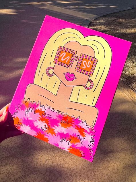 Fun College Paintings, Barbie Inspired Painting, Dorm Paintings Canvas Preppy, Good For The Plot Canvas, Dorm Art Diy, College Preppy Painting, Preppy Dorm Painting, College Dorm Canvas Painting, Funky Gal Painting