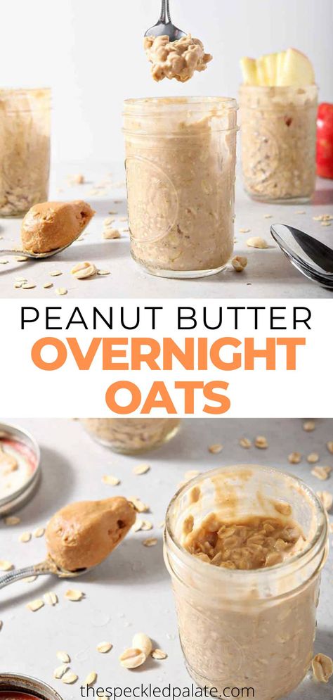 Peanut Butter Overnight Oats are a delicious on-the-go breakfast. Easy to make vegan and naturally sweetened with maple syrup, these overnight oats are the perfect way to start any day. #vegan #overnightoats #breakfast #mealprep Oats With Yogurt, Overnight Oats Recipe Easy, Overnight Oats In A Jar, Overnight Oats With Yogurt, Best Overnight Oats Recipe, Peanut Butter Overnight Oats, Oat Recipes Healthy, Overnight Oats Recipe Healthy, I Heart Naptime