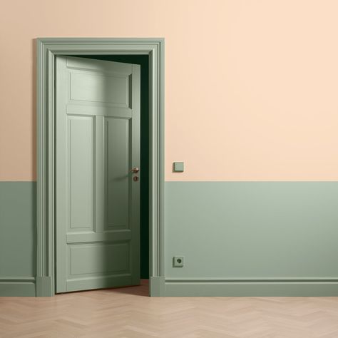 Two Tone Hallway, Hallway Wall Colors, Half Painted Walls, Two Tone Walls, Hall Painting, Hallway Paint, Wall Color Combination, Colour Matching, Wood Paint