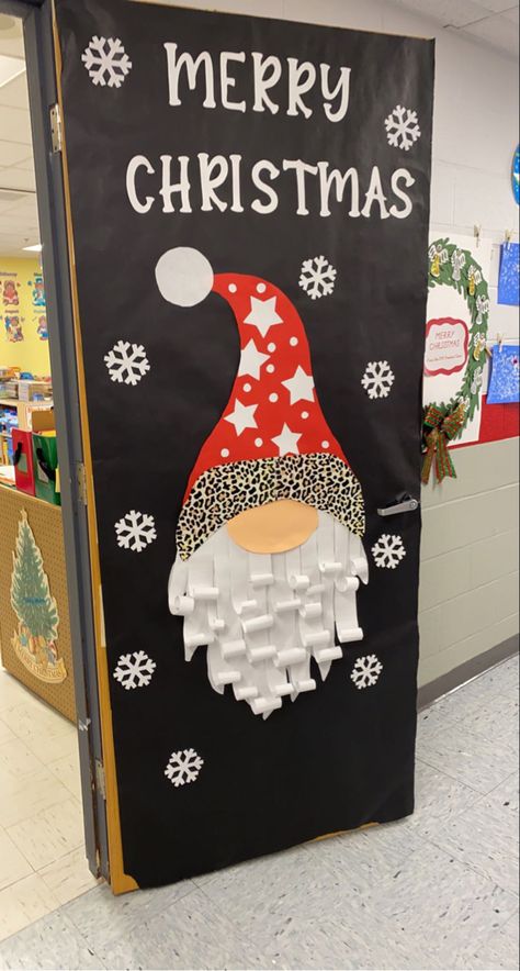 Christmas Decoration For Doors Classroom, Classroom Door Decoration Ideas Christmas, Christmas Gnome Door Decoration School, Gnome Door Ideas For Classroom, Unique Classroom Door Ideas, Christmas Door Decorating Contest Office Diy, Christmas Decor Ideas School Door, Decorating Class Doors For Christmas, Christmas Door Contest Ideas Teachers