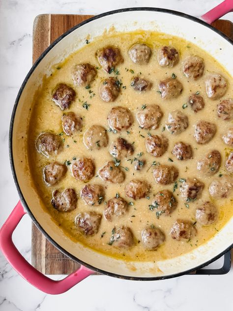 Easy Swedish Meatball Swedish Meatballs From Frozen, Stove Top Swedish Meatballs, Kielbasa And Tortellini, Tortellini And Kielbasa, Swedish Meatball Gravy Recipe, Meatball Gravy Recipe, Sheet Pan Kielbasa, Swedish Meatball Gravy, Stovetop Meatballs