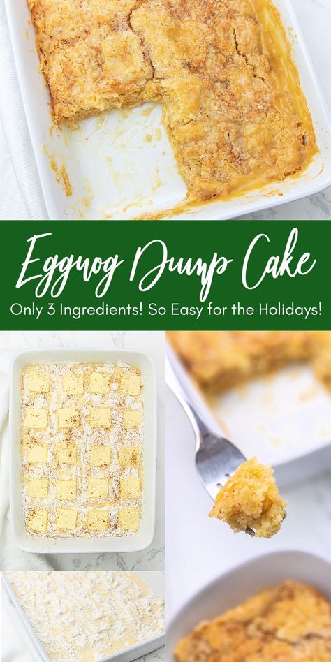 3 Ingredient Eggnog Dump Cake Eggnog Desserts Easy, Recipes Using Eggnog, Classic Christmas Dessert, Easy Holiday Desserts Christmas, Easy Holiday Dessert, Eggnog Dessert, Easy Dump Cake Recipe, Holiday Desserts Christmas, Easy Holiday Desserts