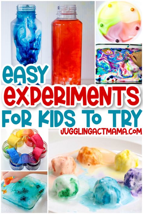 Easy Experiments for Kids - a collection of easy science experiments to do at home with kids that will have them learning and having fun at the same time. via @jugglingactmama Easy Experiments For Kids, Apple Experiment, Kid Experiments At Home, Experiment Preschool, Experiments To Do At Home, Easy Experiments, Easy Science Experiments For Kids, Milk Science Experiment, Science Experiments Kids Preschool