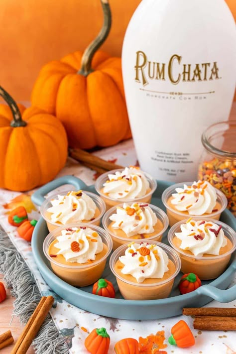 Rumchata Pumpkin Pie Pudding Shots, Pudding Shots Pumpkin, Easy Fall Jello Shots, Pumpkin Shots Pudding, Thanksgiving Jello Shots Recipes, Pumpkin Pie Shots Rumchata, Pumpkin Pie Pudding Shots Recipe, Thanksgiving Desserts With Alcohol, Pumpkin Rumchata Pudding Shots