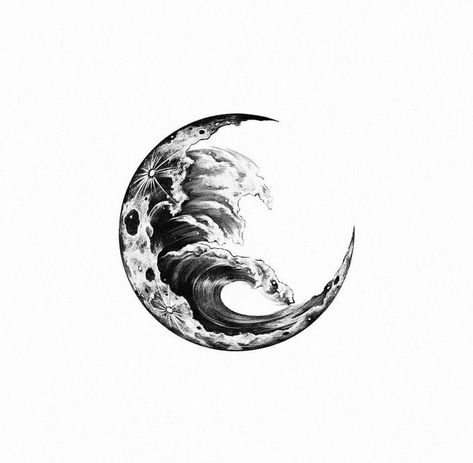 Ocean Chest Tattoo Female, Ocean Moon Tattoo, Moon Ocean Tattoo, Moon And Ocean Tattoo, Half Moon Tattoo, Wave Tattoo, Water Tattoo, Whale Tattoos, Planet Tattoos