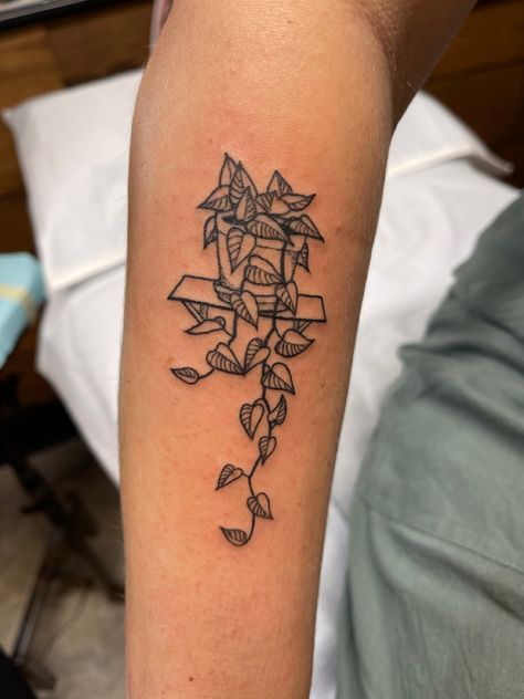 Plant Aesthetic Tattoo, Money Plant Tattoo, Potted Plant Tattoos, Flower Plant Tattoo, Plant Life Tattoo, Plant Friend Tattoo, Tattoos Of Plants, Simple Black Line Tattoo, Simple Plant Tattoos For Women