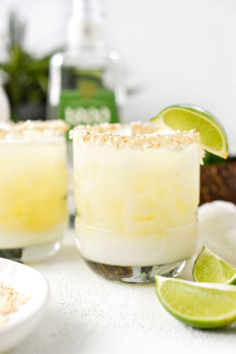 Piña Colada Margarita - Simply Scratch Pina Colada Margarita Recipe, Coconut Tequila, Slow Cooker Steak, Pina Colada Recipe, Unsweetened Coconut, Margarita Recipes, Mini Foods, Toasted Coconut, Pineapple Juice