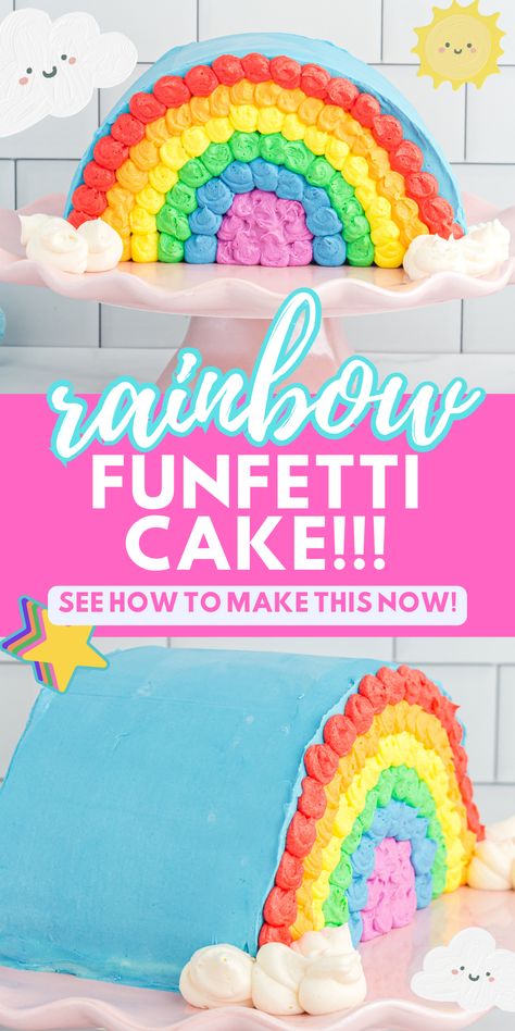 How to Make a Funfetti Rainbow Cake – Perfect for Every Celebration! Rainbow Funfetti Cake, Diy Rainbow Birthday Cake, Rainbow Cake Diy, How To Make A Confetti Cake, Rainbow Cake Designs, Rainbow Birthday Cake Recipe, Rainbow Cakes, Best Homemade Funfetti Cake, 6 Inch Funfetti Cake Recipe