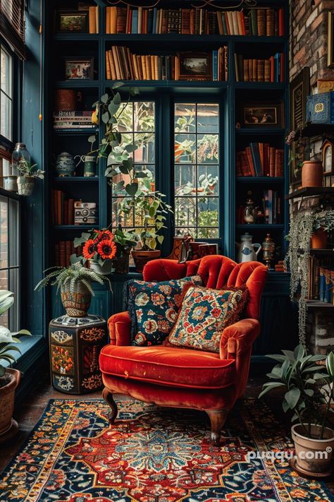 Eclectic Decor Ideas: Infuse Your Space with Unique Style and Vibrancy - Puqqu Eclectic Interior Design Vintage, Spring Living Room Decor, Art Nuevo, Spring Living Room, Boho Chair, Eclectic Interior Design, Whimsical Home, Casa Vintage, Women Faces