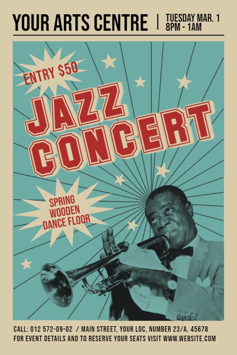 Vintage Jazz Concert Design Flyer/Leaflet/Poster Artwork Idea Vintage Graphics Design, Vintage Festival Poster, Vintage Flyer Design, Jazz Posters Design, Vintage Flyer, Concert Graphic Design, Jazz Music Poster, Jazz Flyer Design, Poster Konser