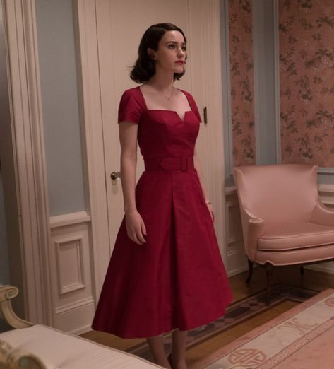 40s Red Dress, Mrs Marvelous Maisel, Maisel Marvelous Mrs, Marvelous Mrs Maisel Dress, Miriam Maisel Outfits, The Marvelous Mrs Maisel Outfits, Midge Maisel Outfit, 1950s Aesthetic Fashion, Mrs Maisel Outfits