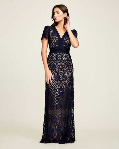 Tadashi Shoji Mom Wedding Dress, Navy Gown, Modesty Outfits, Tadashi Shoji Dresses, Lace Ball Gowns, Bride Groom Dress, Luxury Dresses, Tadashi Shoji, Wedding Dress Trends