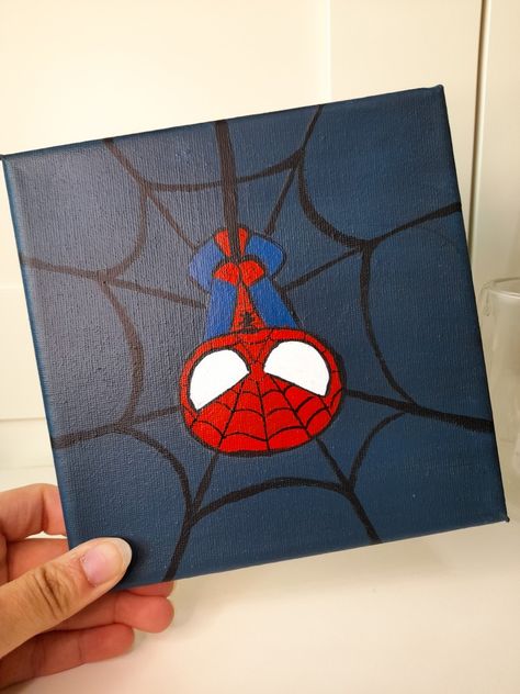 Drawing Ideas Easy Spiderman, Spiderman Canvas Painting Easy, Spider Man Painting Ideas, Spiderman Cute Drawing, Painting Ideas On Canvas Spiderman, Disney Easy Paintings, Płótno Aesthetic, Things To Draw Spiderman, Avengers Art Painting