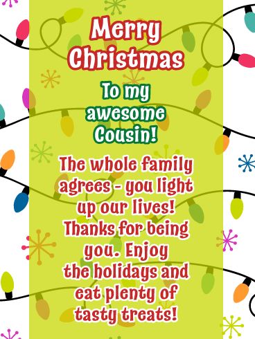 Cousin Birthday, Birthday Reminder, Merry Christmas Wishes, Merry Christmas To You, Christmas String Lights, Good Cheer, Merry Christmas Card, Very Merry Christmas, Birthday Greeting