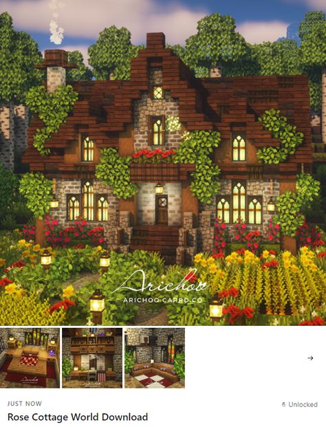 Fairy Well Minecraft, Minecraft Cottage Inspiration, Large Cottage Core Minecraft House, Minecraft Cottagecore Interior No Mods, Minecraft Cottagecore Farmhouse, Minecraft Cottage Big, Cottage Town Minecraft, Aesthetic Minecraft Builds Cottagecore House, Cute Cottage In Minecraft