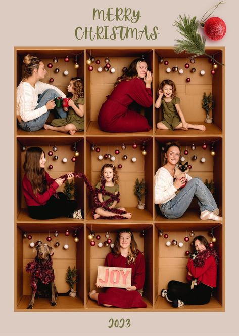 MERRY CHRISTMAS friends! I... - Megan Gormley Photography Cheesy Family Photos Christmas Cards, Family Pictures For Christmas, Christmas Card Ideas Family Photo, Christmas Box Photoshoot Ideas, Holiday Card Photoshoot, Christmas Box Photo Collage, Christmas Foto Idea, Christmas Card Photo Ideas At Home, Christmas Card Inspiration Photo Family