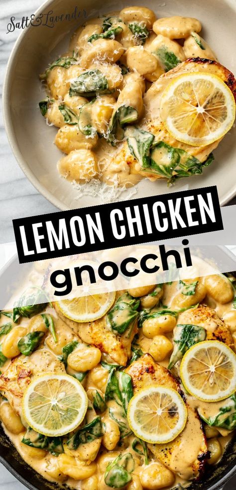 Easy Fun Dinner Recipes Healthy, Lemon Pepper Chicken Gnocchi, One Pan Lemon Parm Chicken Gnocchi, Lemon Garlic Chicken Healthy, Creamy Lemon Chicken Gnocchi, Grilled Gnocchi Recipes, Saturday Night Recipes, Gnocchi Summer Recipes, Good Easy Recipes For Dinner