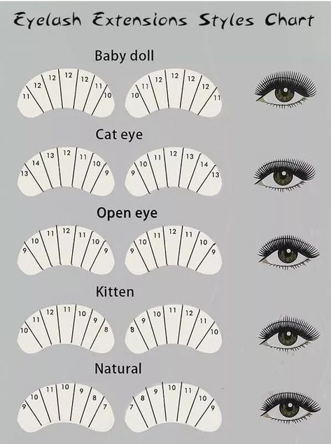 Style Of Lash Extensions, Doll Eye Extensions Mapping, Eyelash Extensions Doll Eye Style, Map Extension Eyelash, Doll Eye Eyelash Extensions Map, Different Lash Mapping Styles, Beginner Classic Lashes, Type Of Lashes Extension, Eyelash Extension Styles Chart