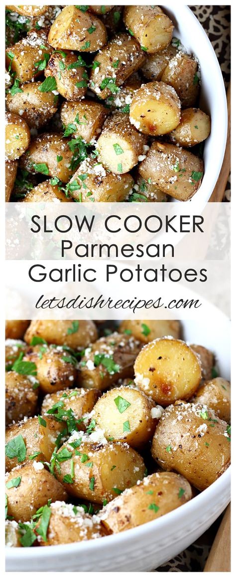 Slow Cooker Parmesan Garlic Potatoes Parmesan Garlic Potatoes, Slow Cooker Garlic Parmesan Potatoes, Yellow Potatoes Recipes, Parmesan Potato Recipe, Garlic Parmesan Potatoes, Slow Cooker Potatoes, Olive Oil Butter, Potatoes Recipes, Yellow Potatoes