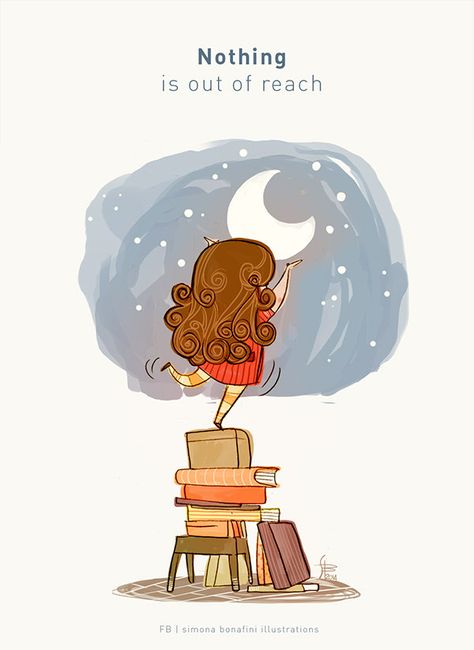 https://www.behance.net/gallery/22556939/Think-positive-illustrations A Girl, The Moon, A Woman, Moon, Quotes, Books