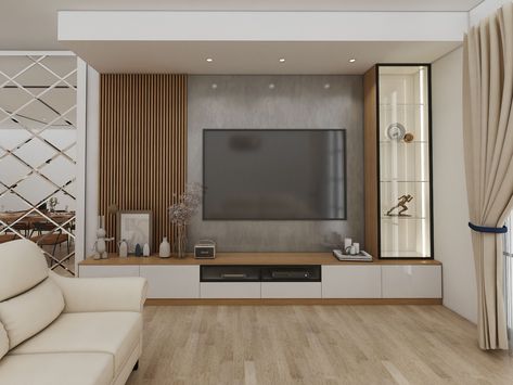 Tv Wall Glass Design, Tv Cabinet Design Modern, Sitting Room Interior Design, Interior Paint Colors For Living Room, Living Room Lighting Design, Interior Design Living Room Modern, Living Room Wall Units, Tv Unit Interior Design, Elegant Living Room Design