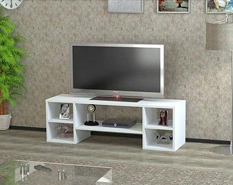 Simple Tv Stand, Tv Stand Decor Living Room, Tv Stand On Wheels, L Shaped Shelves, Tv Showcase, Simple Tv, Tv Unit Furniture Design, Tv Consoles, White Tv Stands