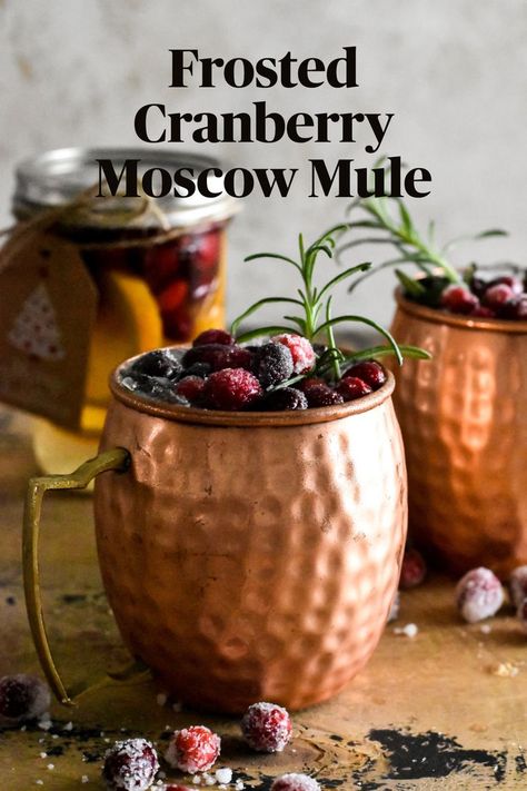 Cranberry Moscow Mule Recipe, Moscow Mule Drink Recipes, Cranberry Moscow Mule, Mule Drink, Cranberry Simple Syrup, Ginger Beer Cocktail, Frosted Cranberry, Ginger Cocktails, Christmas Drinks Alcohol