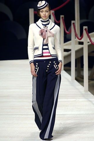 Kenzo Spring 2006 Ready-to-Wear Collection | Vogue Sailor Outfit For Women, Nautical Fashion Women, Button Trousers, Nautical Chic, Breton Stripes, Sailor Fashion, Sailor Dress, Double Denim, Nautical Fashion