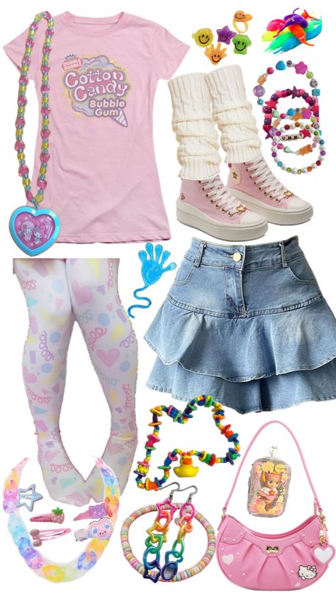 Decora kei but not as extreme Decora Outfit Ideas, Decora Outfits Aesthetic, Candy Core Outfits, Gyaru Fits, Decora Kei Outfits, Decora Fashion Outfits, Decora Kei Fashion, Decora Outfits, Decora Aesthetic