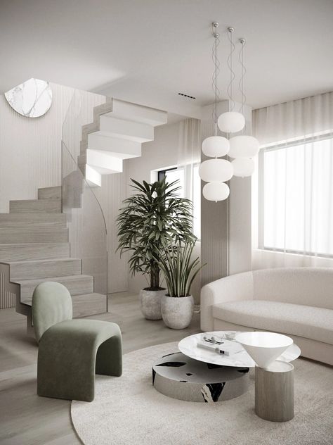 Popular Interior Design, Curved Furniture, Stair Case, Interior Minimalista, 아파트 인테리어, Style Deco, Minimalist Interior Design, Minimalism Interior, Decor Minimalist