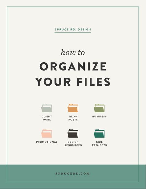 How to organize your files | Spruce Rd. | Clean up your computer clutter, and create an organized system for your files. Everything from how to organize your blog posts, client work and marketing files. Productivity Organization, Business Folder, Digital Clutter, Clutter Solutions, Office Administration, Computer File, Folder Organization, Website Tips, Digital Organization