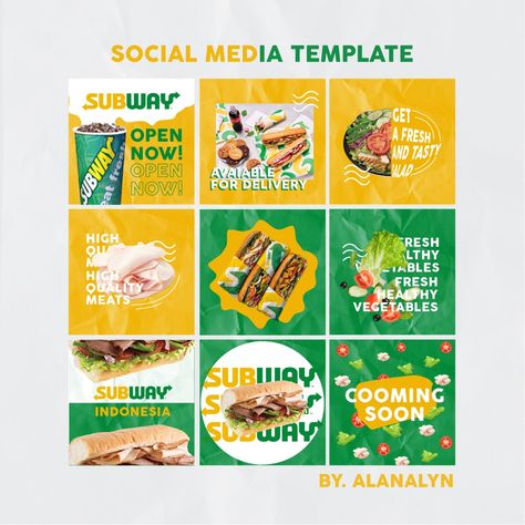 Subway Poster Design, Grocery Store Instagram Feed, Food Instagram Feed, Instagram Feed Template, Subway Poster, Instagram Grid Design, Social Media Branding Design, Instagram Grid, Food Graphic Design