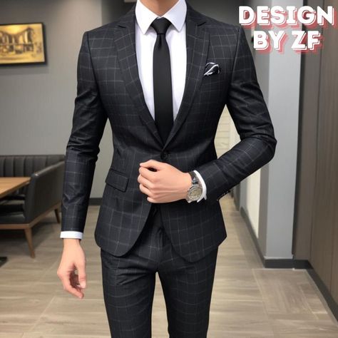 Black Checkered Suit Men, Black Plaid Suit Men, Black Prom Suit, 2 Piece Suits For Men, Checked Suits Men, Check Suits For Men, Coat Suit For Men, Black Check Suit, Plaid Suit Men