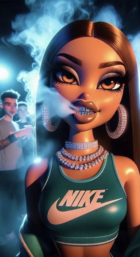 AI art Baddie Cartoon Aesthetic Pfp, Cute Baddie Pfp, Cute Imvu Baddies, Black Bratz Doll, Pretty Wallpaper Ipad, Brat Doll, Doll Aesthetic, Image Swag, Swag Cartoon