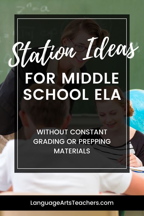 Stations in Middle School ELA that can be taught without constant grading and prepping materials #MiddleSchoolELA Middle School Annotation, Middle School Ela Syllabus, Sixth Grade Ela Activities, Writing Stations Middle School, Ela Small Groups Middle School, Middle School Centers Ela, Middle School Small Groups, Hands On Ela Activities Middle School, Middle School Reading Stations