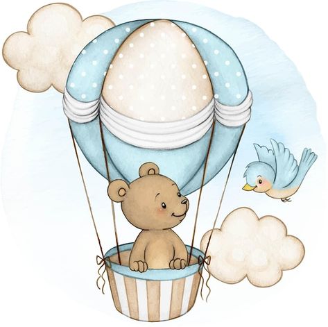 Cute watercolor bear on air balloon | Premium Vector #Freepik #vector #baby-bear #baby-shower-watercolor #cartoon-card #baby-shower-bear Teddy Bear Air Balloon, Teddy Bear Cartoon, Baby Art Projects, Clipart Baby, Baby Teddy, Baby Frame, Baby Stickers, Baby Clip Art, Baby Album