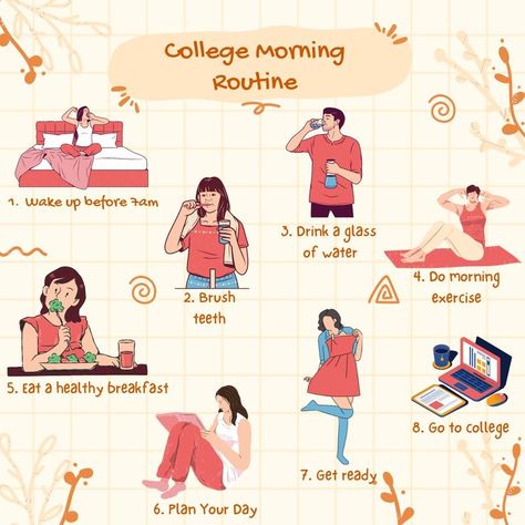 Online College Routine, College Routine Ideas, College Routine Aesthetic, Daily Routine Schedule For College, Uni Morning Routine, Day Routine For Students, College Routine Schedule, Morning Routine Student, College Student Routine