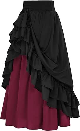 Scarlet Darkness Victorian Maxi Skirt for Women Renaissance Long Double-Layer Ruffle Skirt Top In Pizzo, Victorian Skirt, Layered Ruffle Skirt, Vintage Midi Skirt, Steampunk Skirt, Retro Costume, Womens Maxi Skirts, Half Skirt, Skirt Design