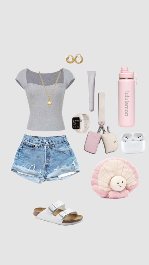 ate #beauty#outfitinspo#vibes#beach#summer#jellycat#lulu#pink#grey#girly#shuffle#outfit#summerfit Shuffle Outfit, Beachy Outfits, Summer Outfits For Teens, Summer Trends Outfits, Outfit Inspo Summer, Casual Preppy Outfits, Outfit Inspo Casual, Trendy Outfits For Teens, Cute Outfits For School